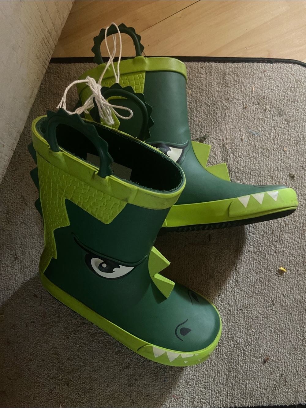 Kids Green Dino Rain & Snow Boots with Easy Pull Handles